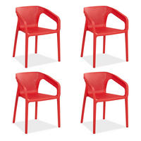 GARTENSTUHL 4er-Set Kunststoff Rot mit Armlehnen - Rot, Kunststoff (220/75/54cm) - Homestyle4u