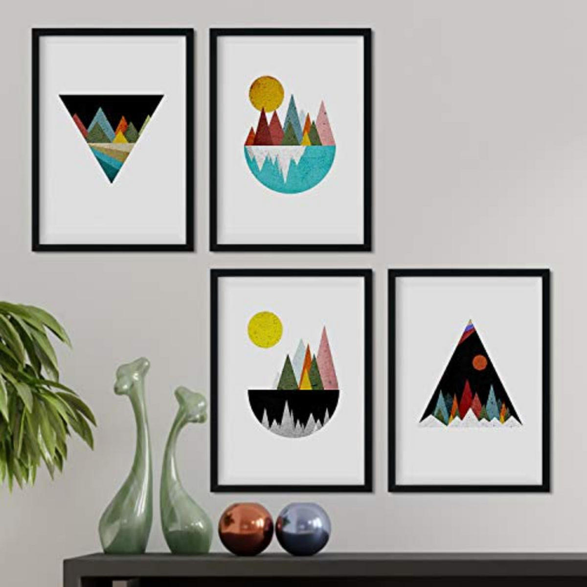 POSTER Set mit 4 bunten Berg im Rot und Blautönen A4 Rahmenlos - Klar, Papier (29.7/3cm) - Nacnic