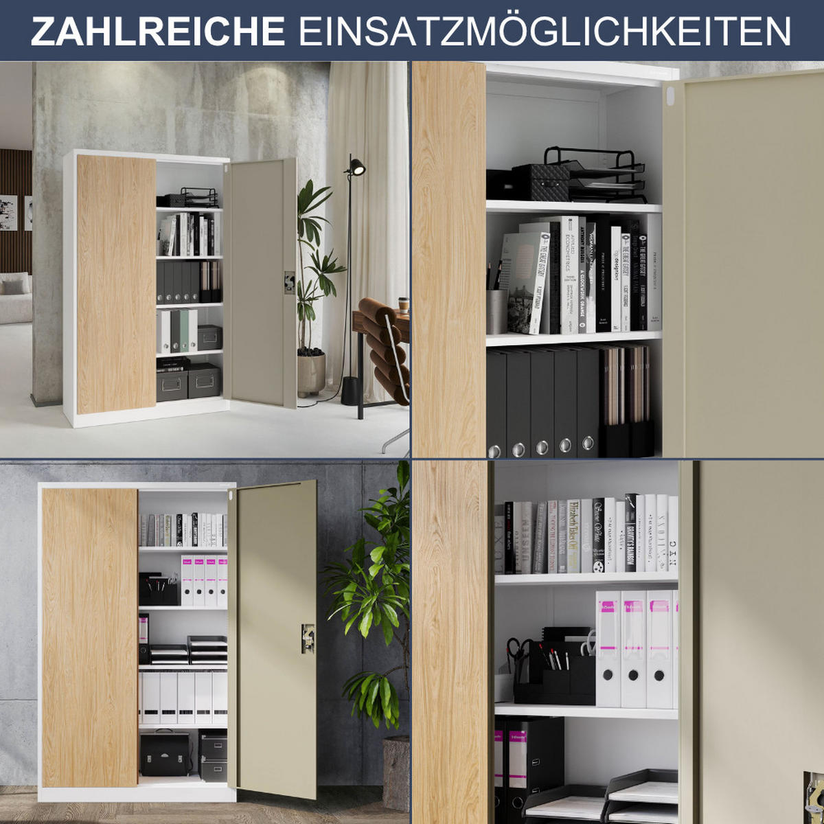 AKTENSCHRANK abschließbar KADO Flügeltüren 185x115x40cm Weiß-Sonoma Eiche - Weiß, Metall (115/185/40cm) - DELUKE