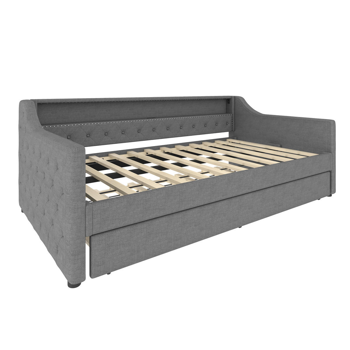 TAGESBETT mit Ausziehbett 90x200 cm Leinen Grau - Grau, Holz (90/200cm) - Meubliv