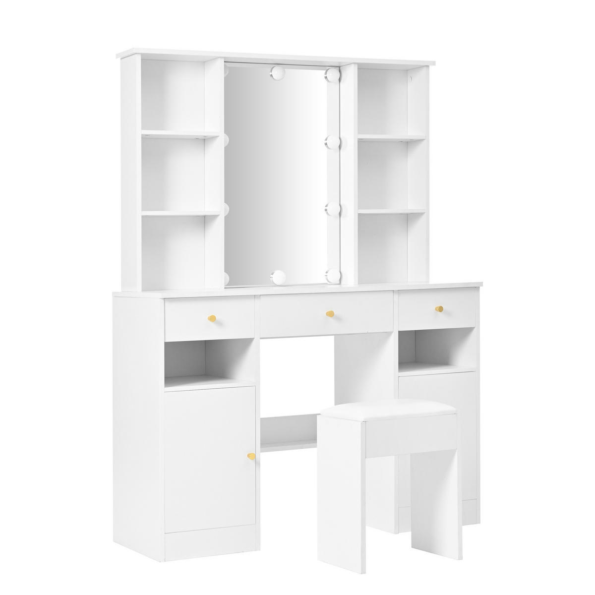 SCHMINKTISCH 110/40/151 cm Weiß mit LED-Beleuchtung Spiegel und Stauraum aus Spanplatte - Weiß, Holzwerkstoff (40/151/110cm) - OKWISH