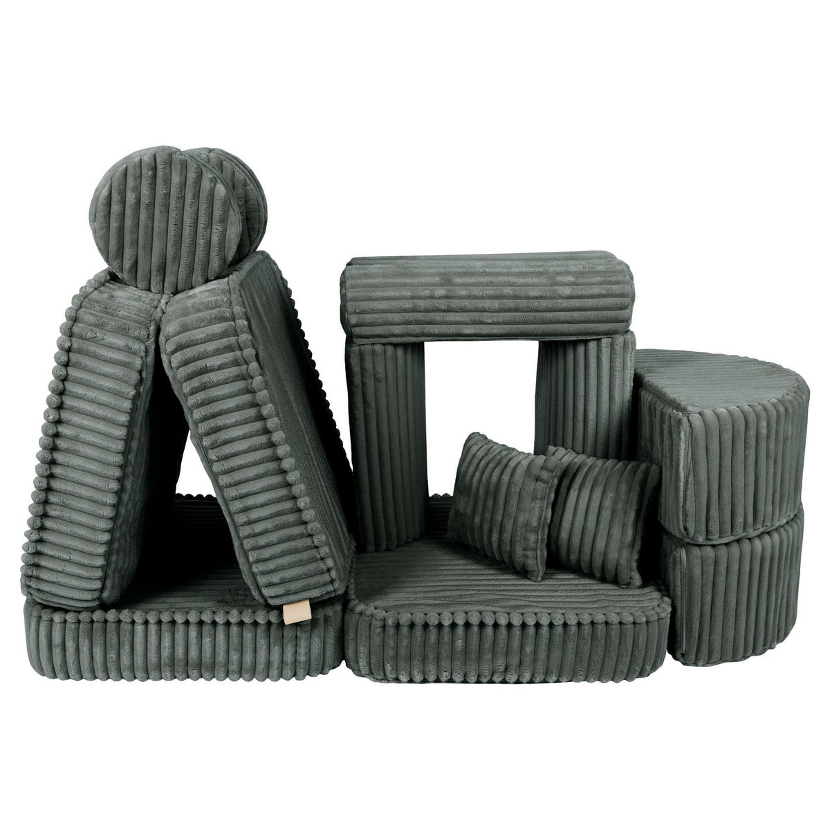 KINDERSOFA Pocket Max modular 12-tlg. aus Plüschcord in Waldgrün - Dunkelgrün, Textil (120/25/60cm) - MeowBaby