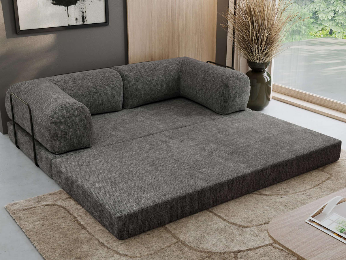 TROJMIESTNA POHOVKA ORSETTO - Tmavosivá Hrubo tkaná ženilka - čierna/tmavosivá, kov/textil (200/70/100cm) - MKS