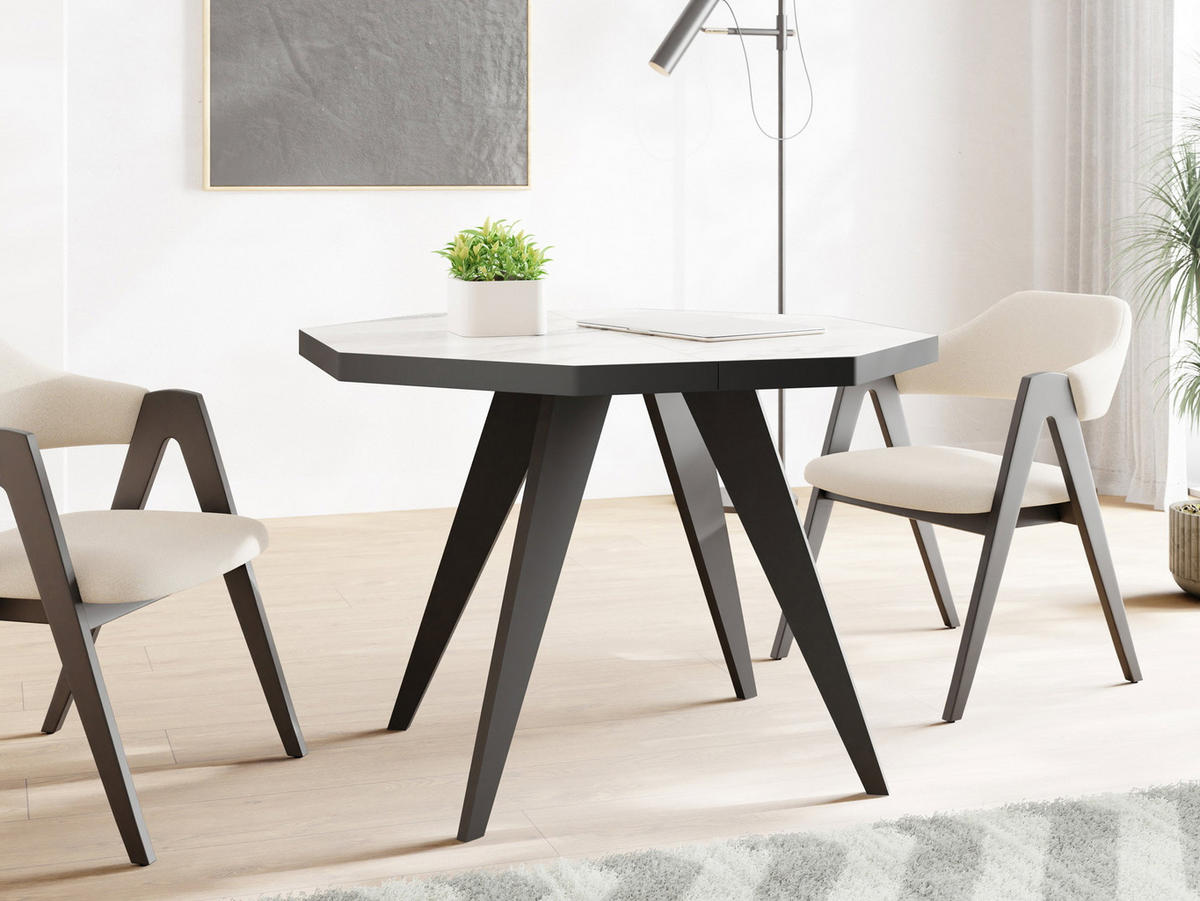 ESSTISCH Diamond Black achteckiger ausziehbarer, Marmor Weiß 100-150/100/76 cm - Ecru/Schwarz, Holz/Holzwerkstoff (100/150/77cm) - WFL GROUP
