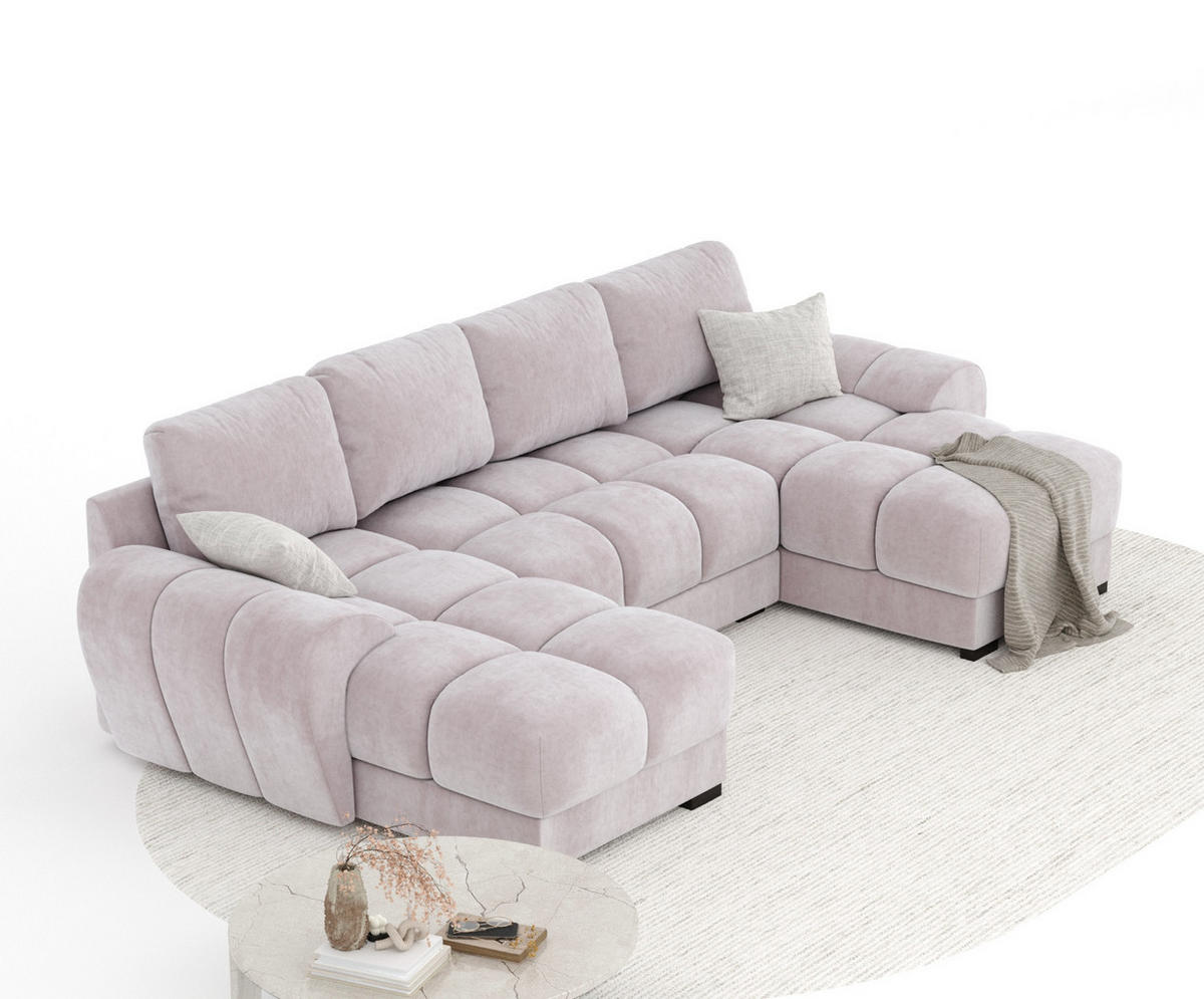 WOHNLANDSCHAFT Peebles Lila Samtstoff - Flieder/Schwarz, Holz/Holzwerkstoff (330/90/175cm) - Maison de Reve