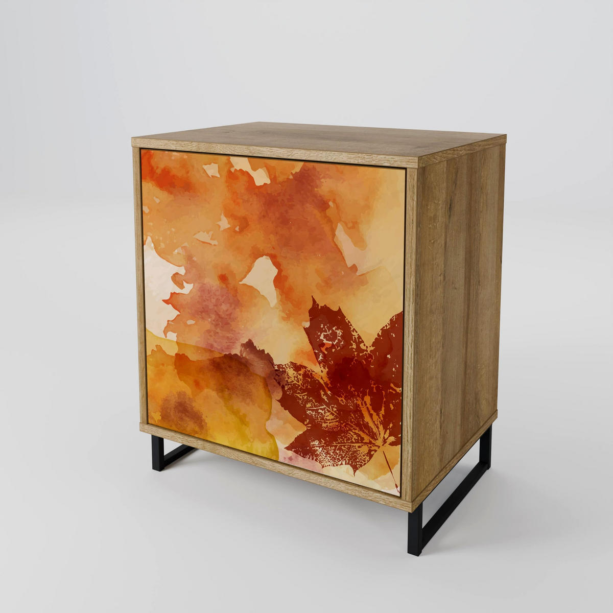 SIDEBOARD TRACES OF AUTUMN, Eichefarben, 57,5x42x72,5 cm, Schwarze Metallfüße - Eichefarben/Multicolor, Holzwerkstoff/Metall (57.5/72.5/42cm) - SpaceRebels