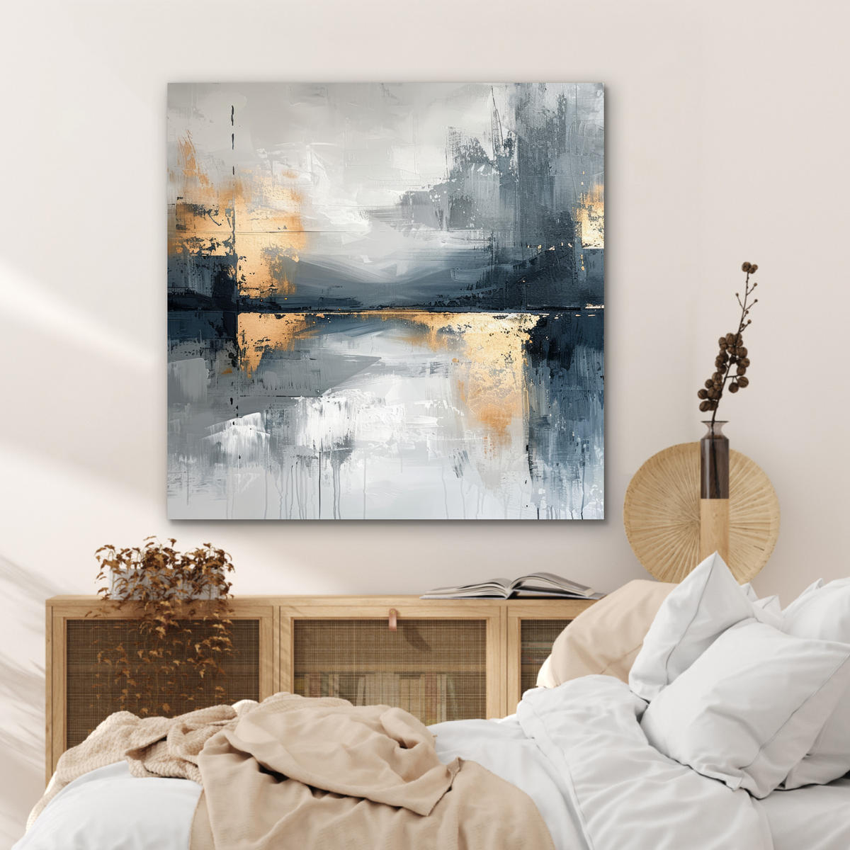 KOVOVÝ OBRAZ Umenie - sivé - zlaté - abstraktné 90x90 cm - tmavosivá, kov (90/90cm) - MuchoWow