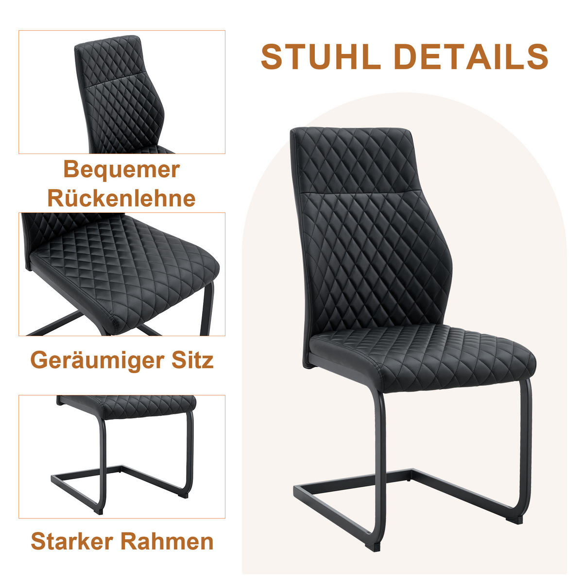ESSGRUPPE DE-39485 5-teilig, Glastisch und 4 Stühlen mit hoher Rückenlehne Schwarz - Schwarz, Metall (85/75/85cm) - ComfortXL