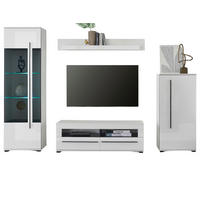WOHNWAND Hochglanz weiß 280 cm, zeitloses Design, mit Soft-Close - Weiß Hochglanz/Schwarz, Glas/Holzwerkstoff (280/200/42cm) - Furn.Design