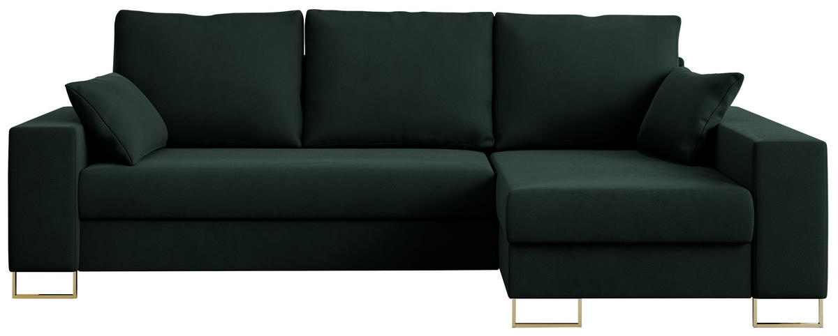 ECKSOFA Dorian Velvet Grün - Goldfarben/Grün, Textil/Metall (242/138cm) - MKS