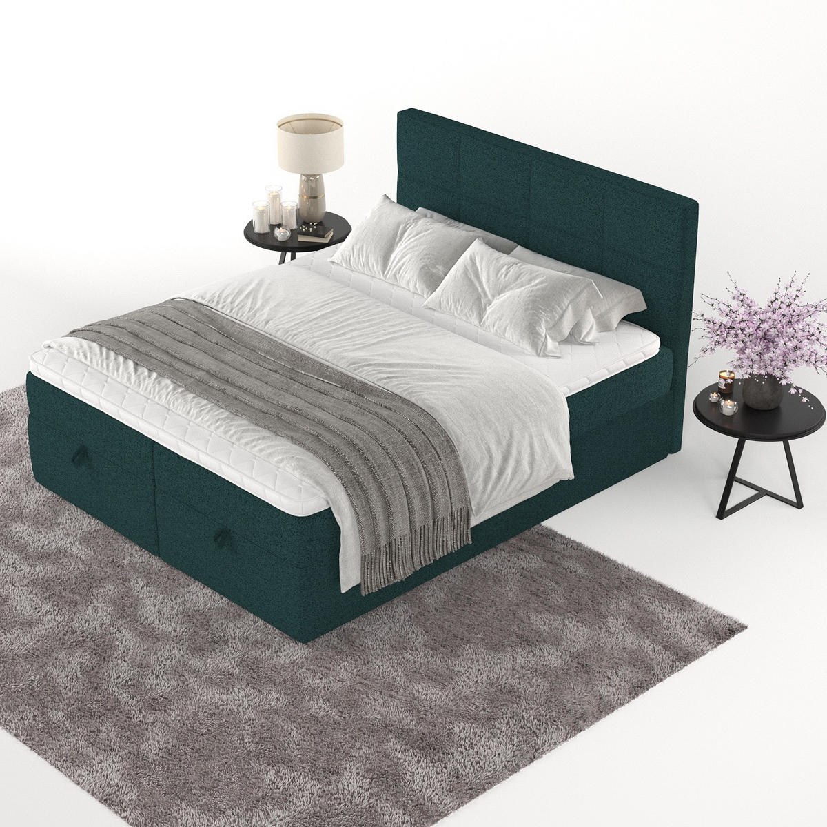 BOXBETT Velto 180/200 cm Grün im Riva Stoff - Schwarz/Grün, Holz/Holzwerkstoff (180/200cm) - AltaBeds