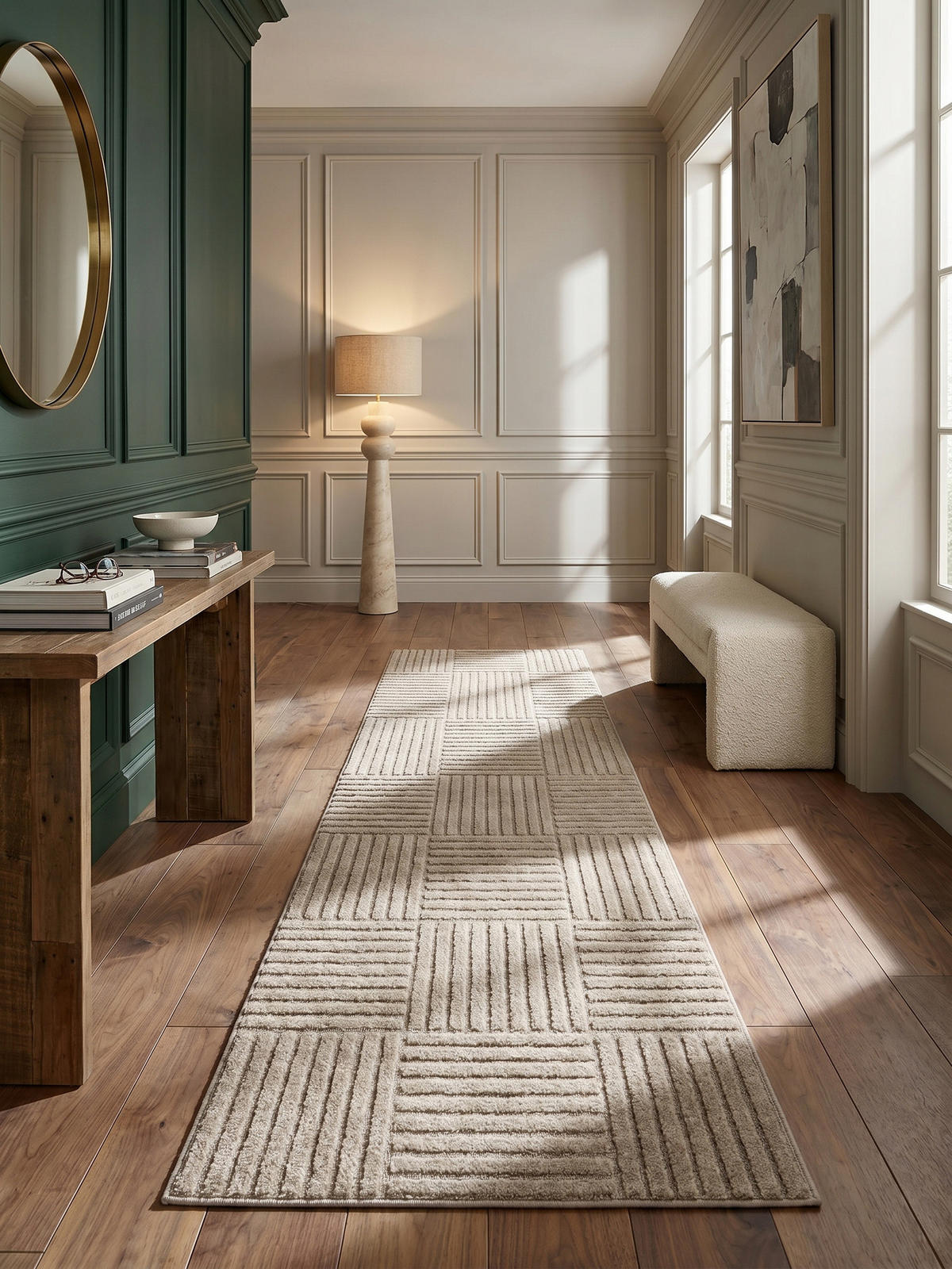 TEPPICH Hochflor RIGI in Beige, mit Cord-Streifen-Patchwork, 80 x 250 cm - Beige, Textil (80/250cm) - KADIMA DESIGN