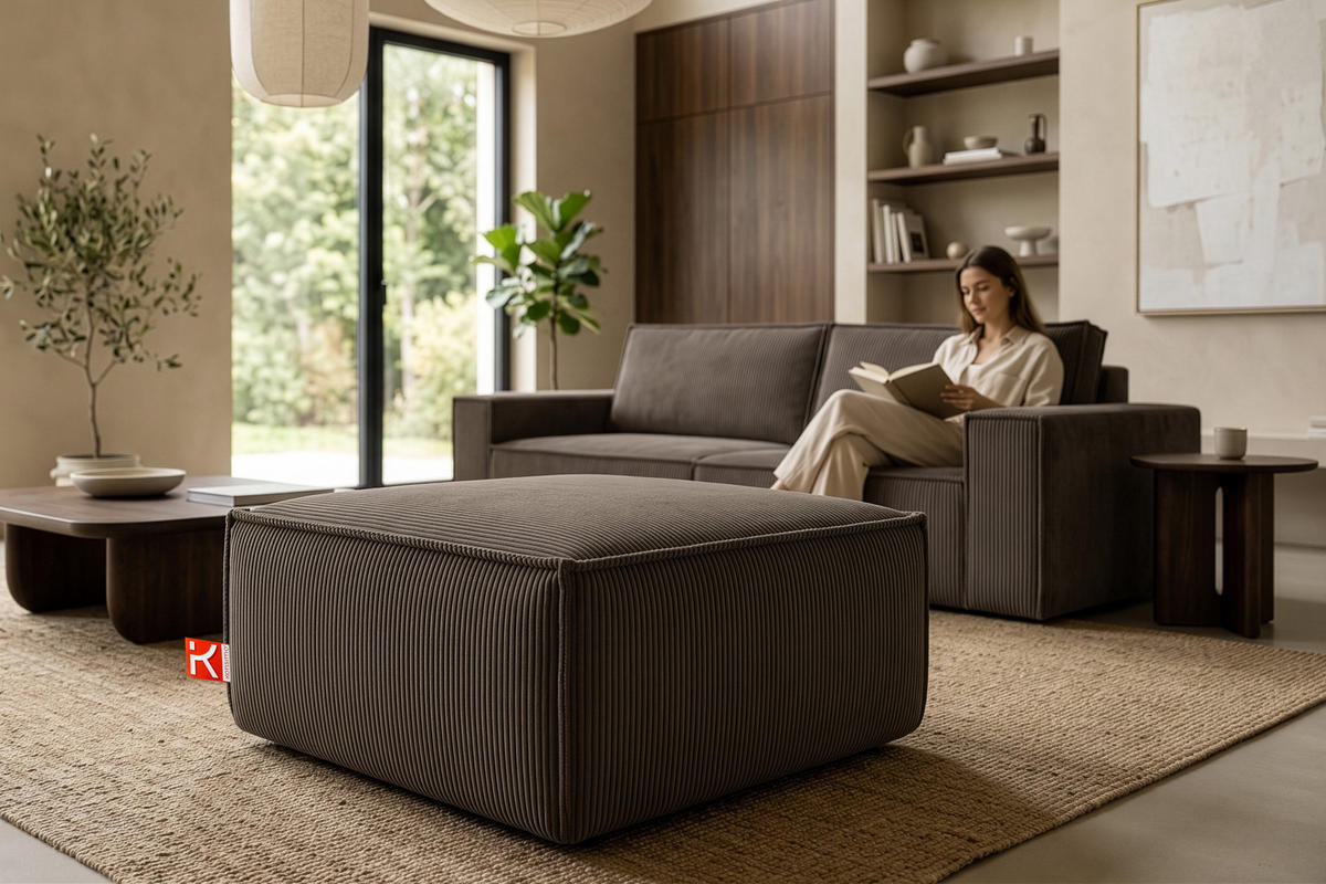 SITZPOUF NAPI gefederte Sitzfläche, braun - Schwarz/Braun, Textil (83/45/83cm) - KONSIMO®