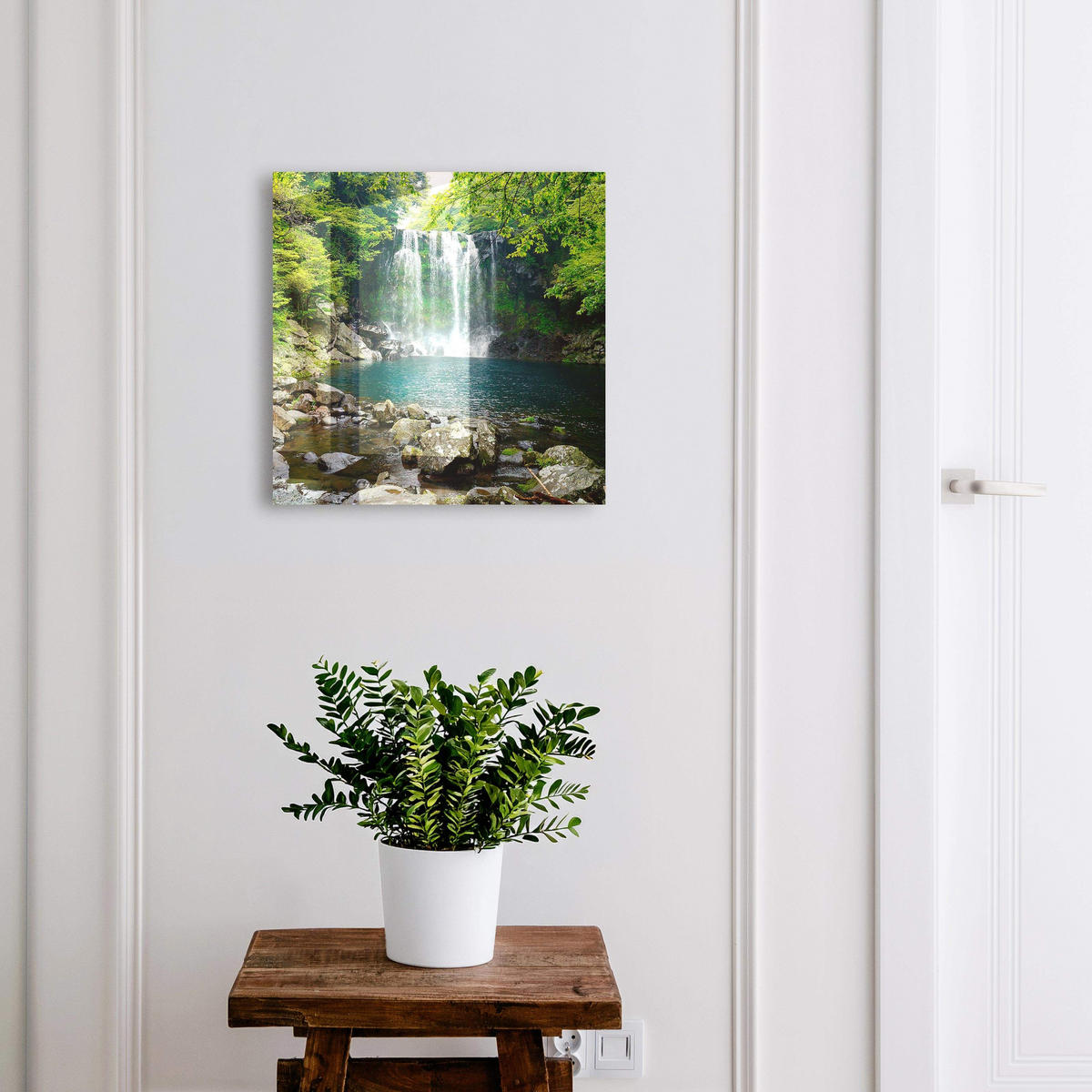 SCHLÜSSELBOX Schwarz 30x30 cm- Türöffnung nach rechts - Natürlicher Wasserfall - Grün, Metall (30/30/5cm) - TULUP