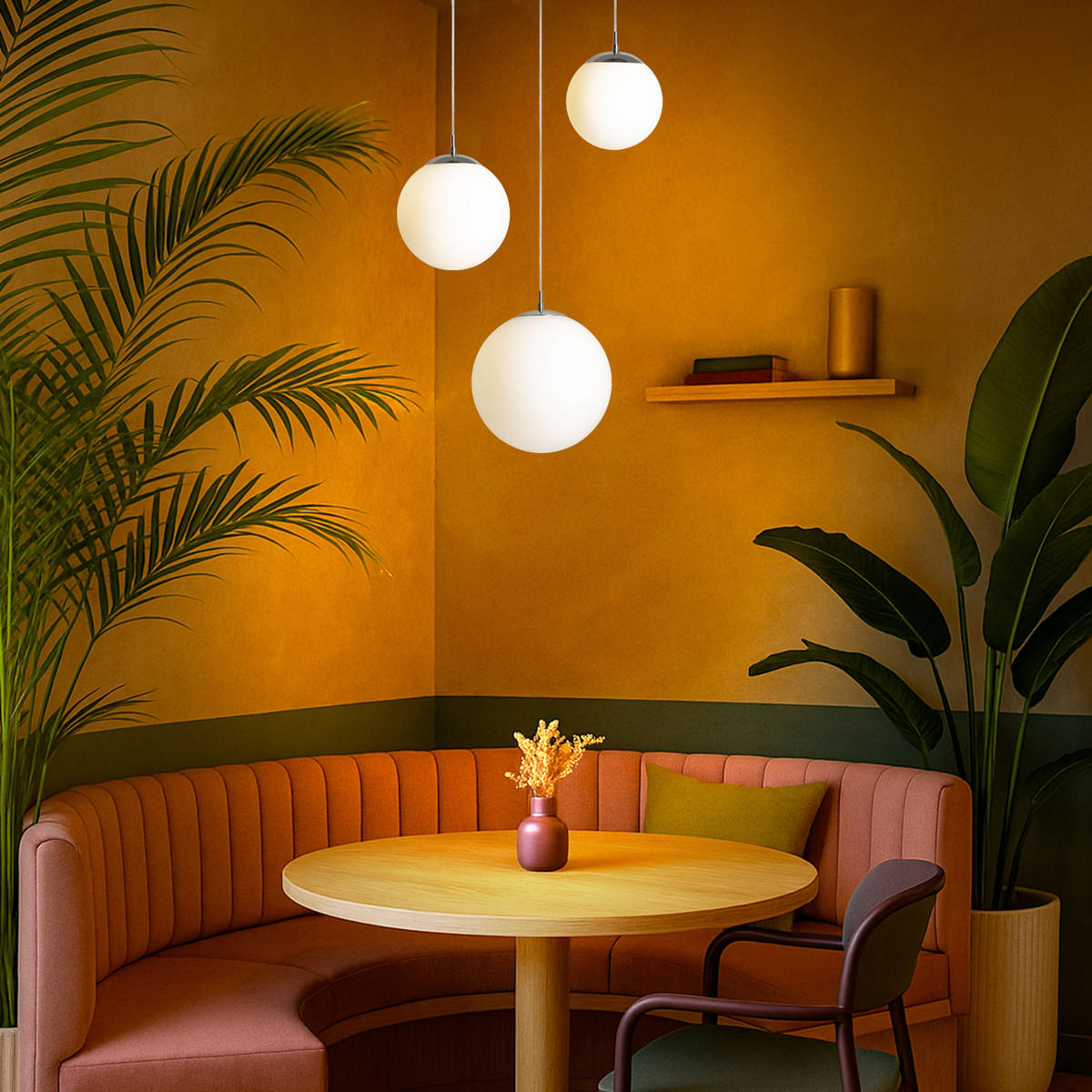 PENDELLEUCHTE LUNA 25 Opalglas 15 W - Chromfarben, Metall (30/30/120cm) - Rendl