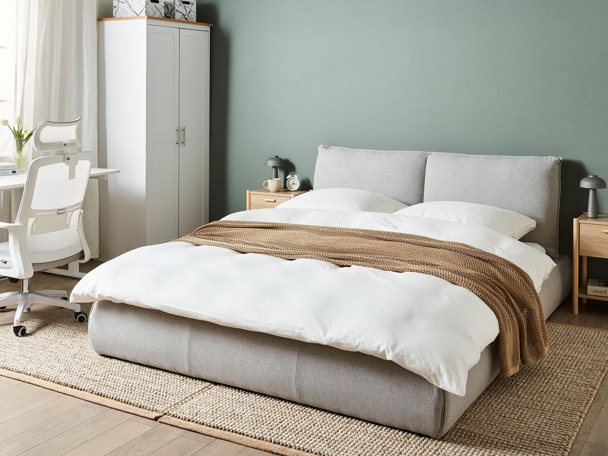 POLSTERBETT mit Lattenrost 160x200 cm Grau Vinay - Hellgrau, Textil (160/200cm) - Beliani