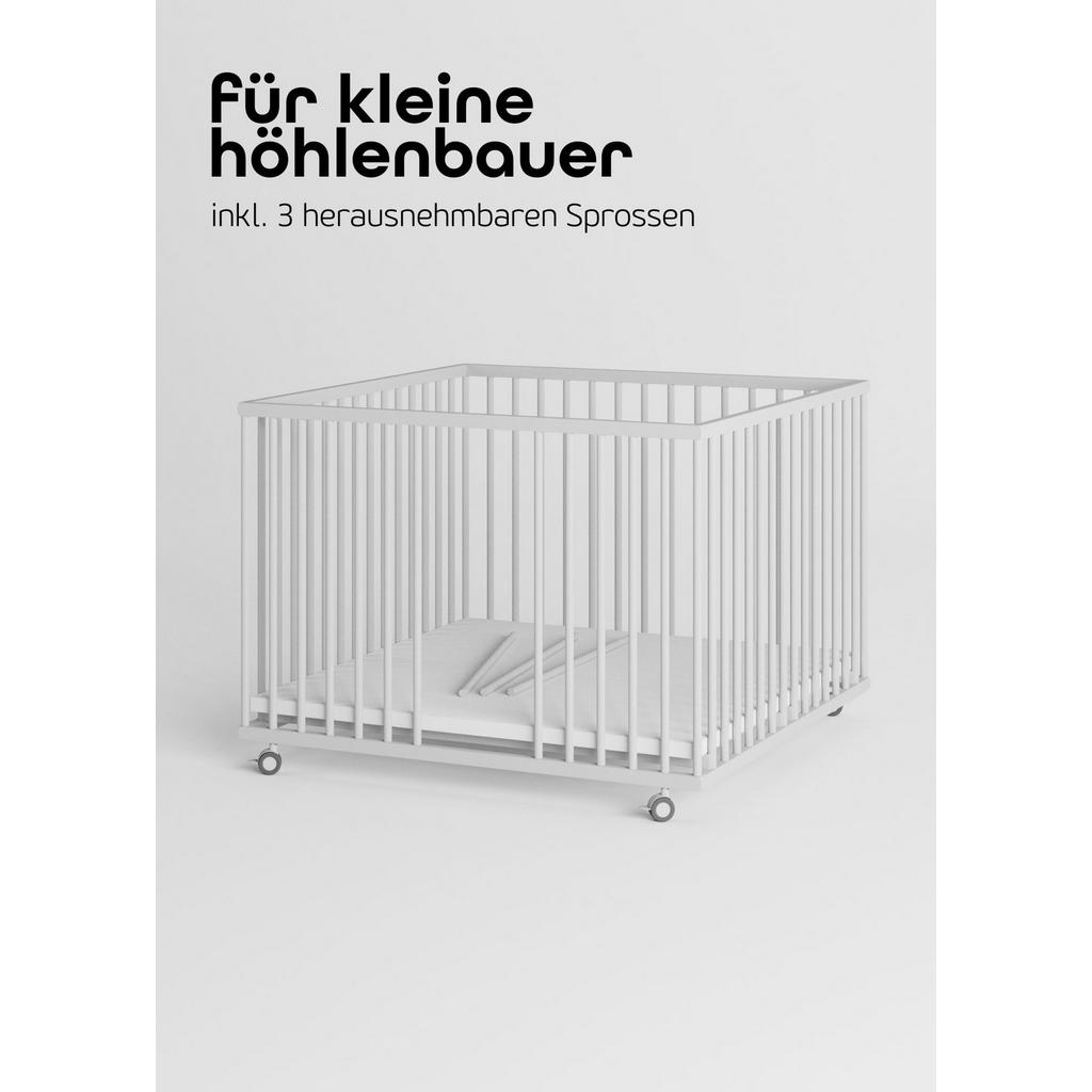Thumbnail - Sämann – make a difference. Laufgitter, Weiß, Holz, Echtholz,Buche, 100x74x100 cm, Babymöbel, Laufstall Baby