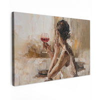 LEINWANDBILD Ölgemälde - Frau - Wein Wohnzimmer Groß 120x80 cm - Hellbraun, Textil (120/80cm) - MuchoWow