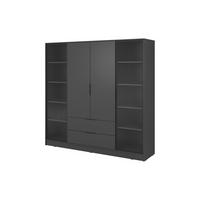 KLEIDERSCHRANK RICADI 4D RD (Graphit, Riffelglas, 4 Türen, 2 Schubladen, Kunststoffgriffe) - Schwarz/Graphitfarben, Holz/Holzwerkstoff (206/200/51cm) - Ravio