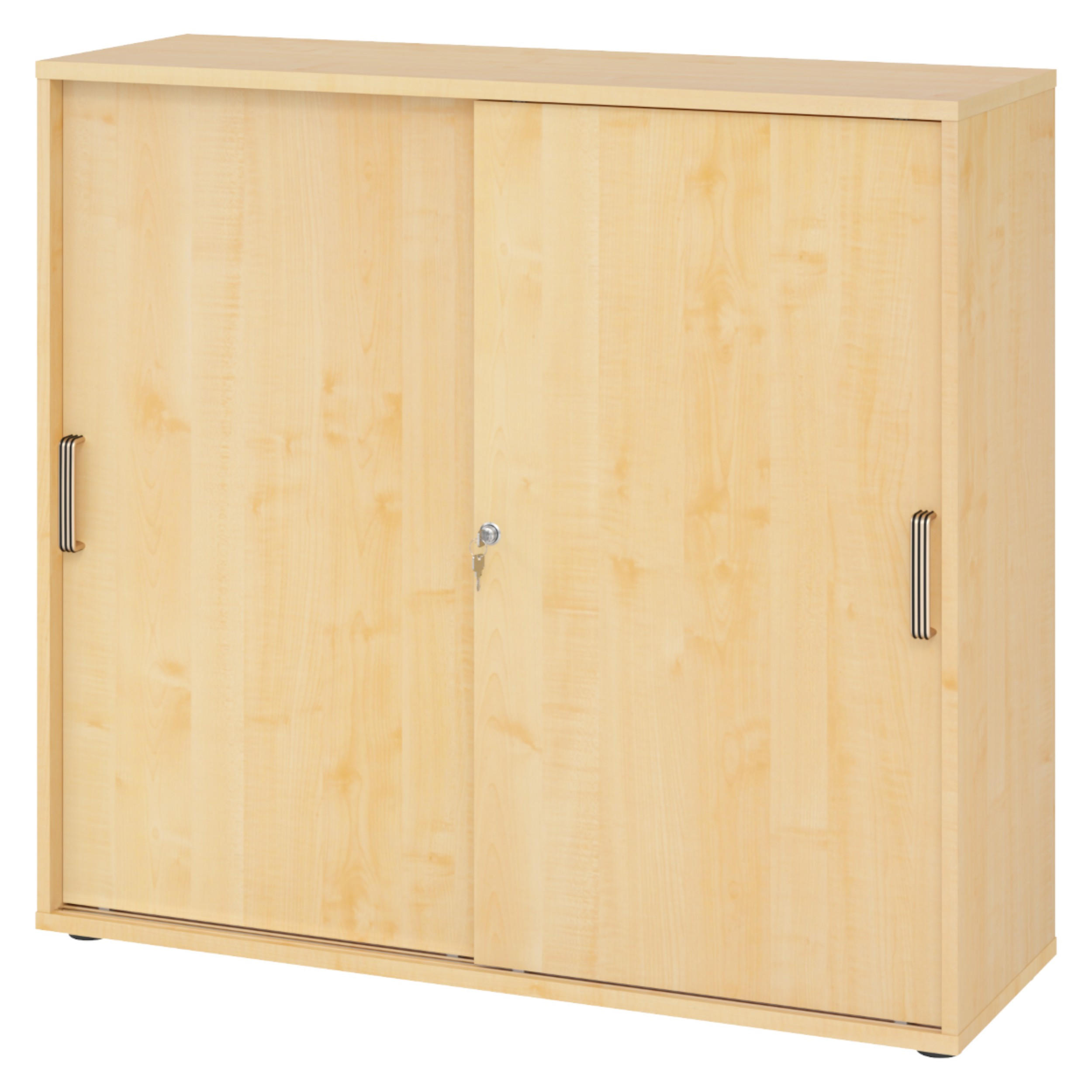 SCHIEBETÜRENSCHRANK - 3 Ordnerhöhen 40/120/110 cm in Ahornfarben Streifengriff (Kunststoff) - Ahornfarben, Holzwerkstoff (120/110/40cm) - bümö