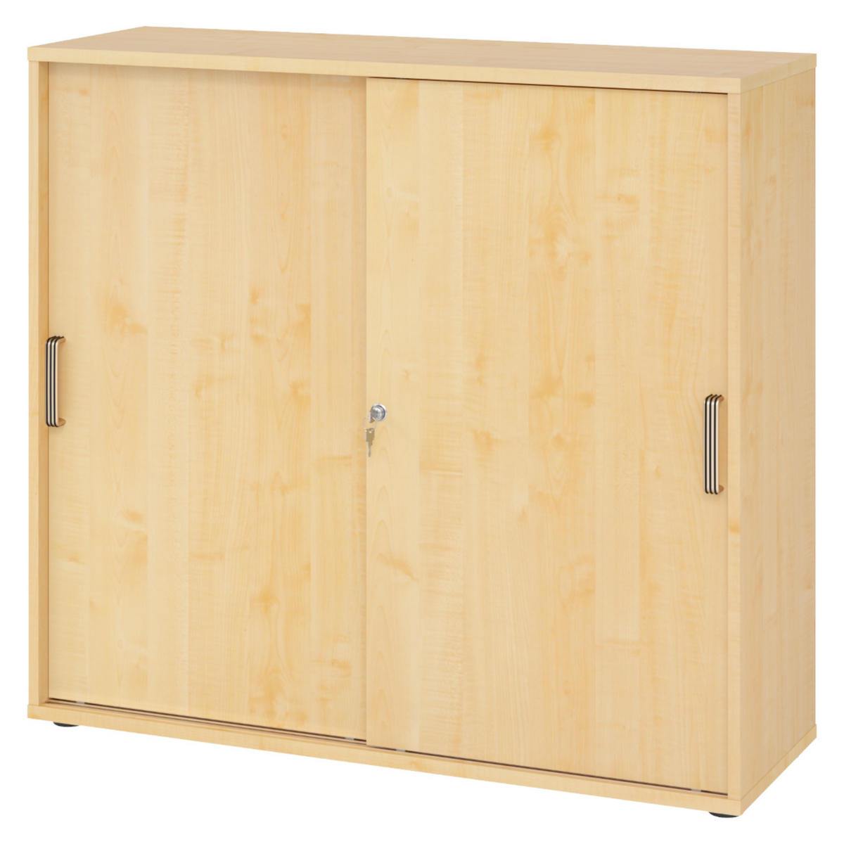 SCHIEBETÜRENSCHRANK - 3 Ordnerhöhen 40/120/110 cm in Ahornfarben Streifengriff (Kunststoff) - Ahornfarben, Holzwerkstoff (120/110/40cm) - bümö