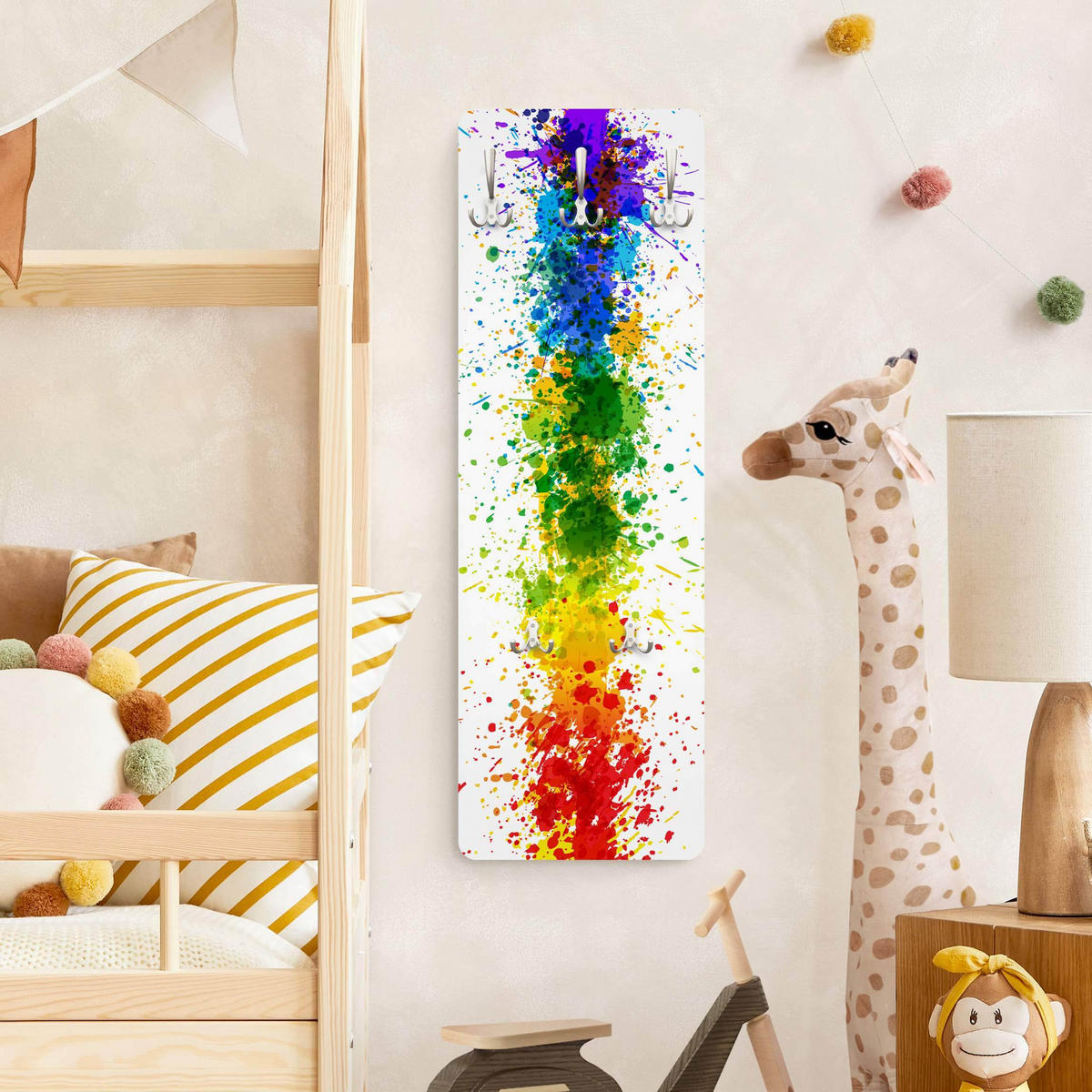 WANDGARDEROBE - Rainbow Splatter 34/105 cm - Multicolor, Holzwerkstoff (34/105/1.6cm) - Bilderwelten