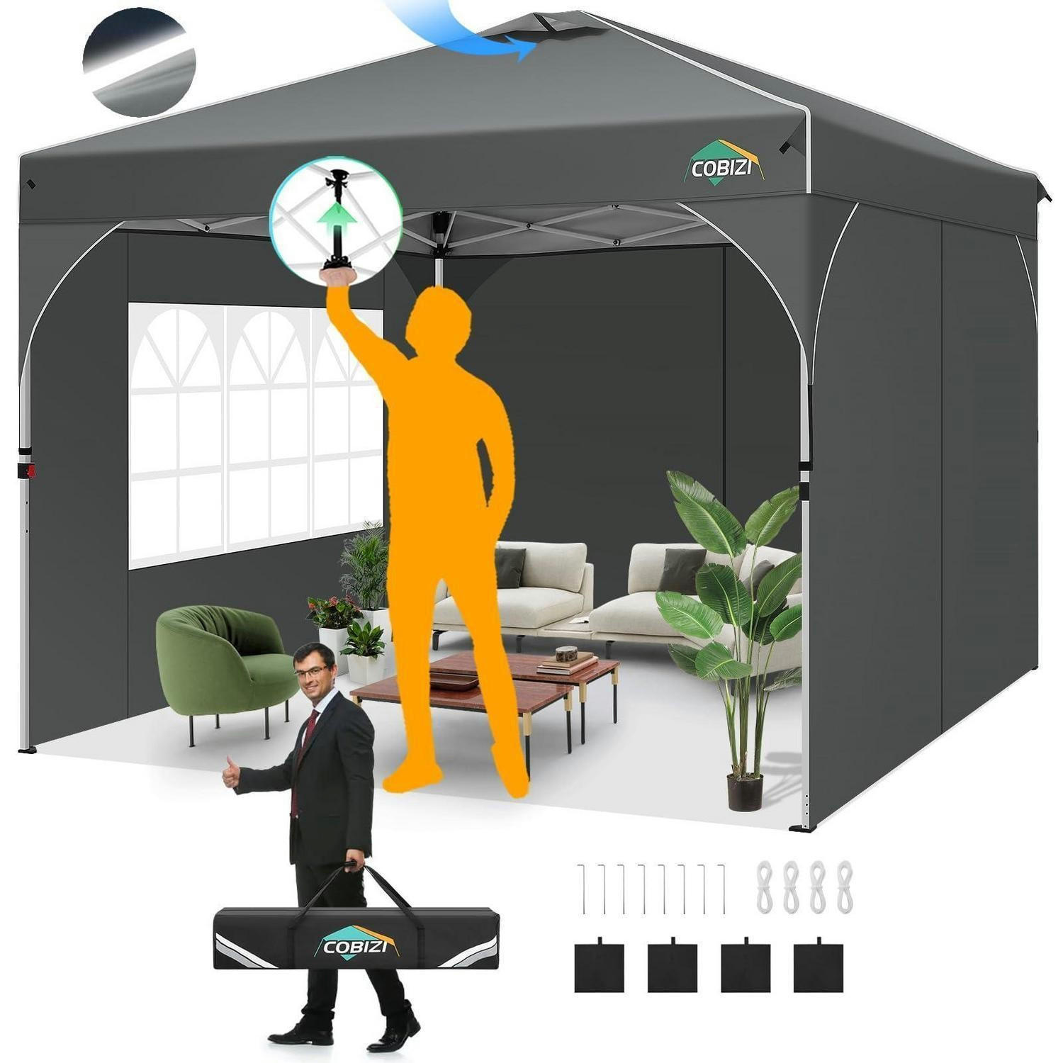FALTPAVILLON 3x3m Grau Wasserdicht mit 3 Seitenteilen und Zentralverriegelung - Grau, Textil (300/265/300cm)