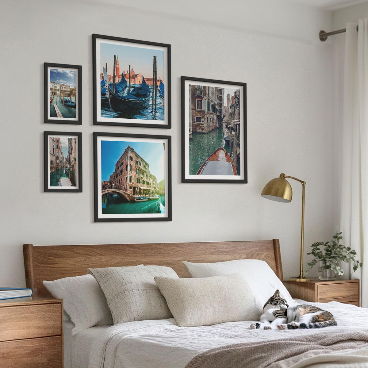 WANDBILDER 5er-Set - 50x50 cm & 20x30 cm & 40x60 cm Schwarzer Rahmen - Küchenutensilienmuster Blätter - Schwarz, Kunststoff (40/60cm) - ArtPrintCave