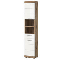 HOCHSCHRANK weiß Hochglanz, Eiche 37 x 191 cm, Badschrank mit 6 Fächern - Chromfarben/Weiß Hochglanz, Holzwerkstoff/Kunststoff (37/191/31cm) - Inn.Furn