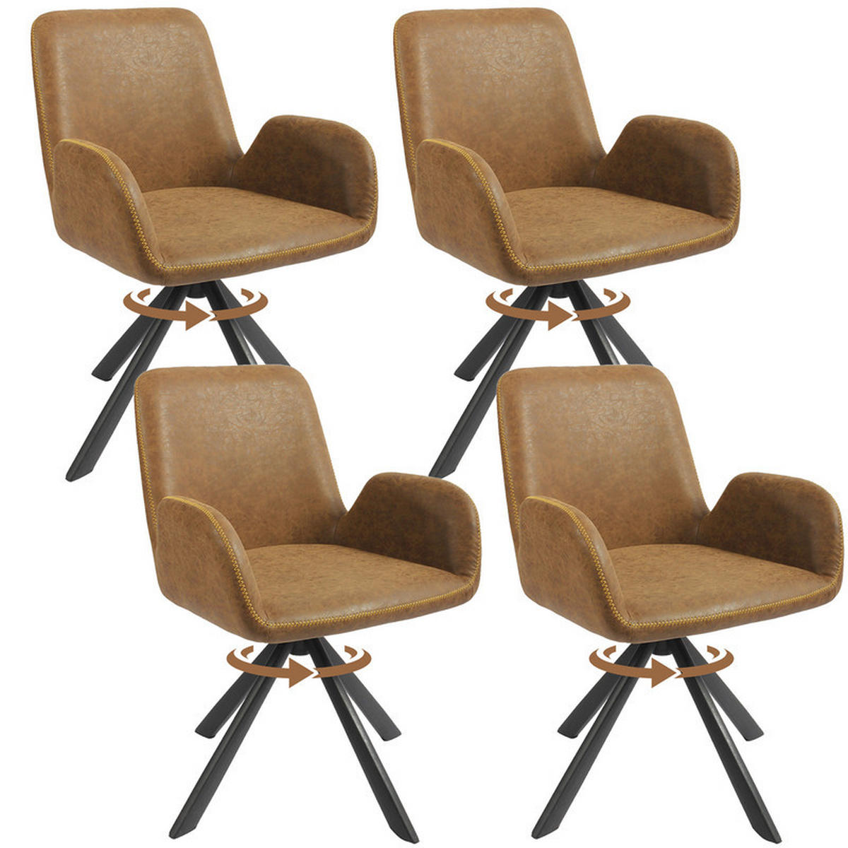 ARMLEHNSTUHL-SET 4 Stück in Lederlook(YZ7) - Dunkelbraun, Textil (56/82/59cm) - HOMAVO