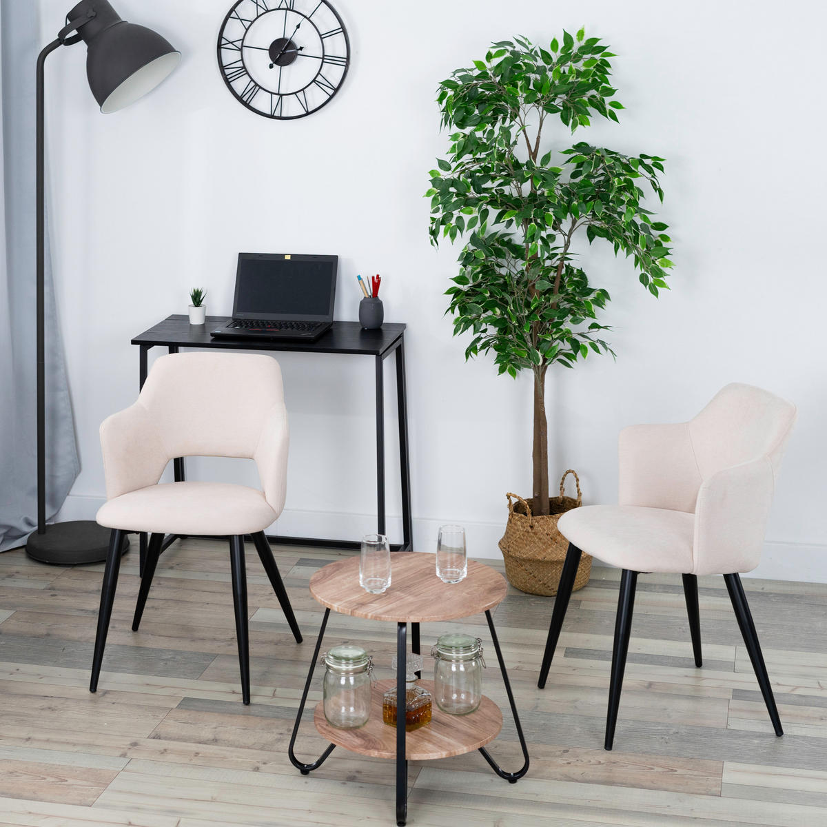 ESSZIMMERSTUHL in Eisen Webstoff - Beige, Metall (45/81/46cm) - Meubles Cosy