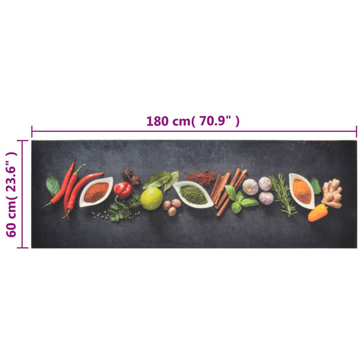 KÜCHENTEPPICH Waschbar Gewürze 60/180 Cm Samt - Multicolor, Kunststoff (60/180cm) - vidaXL