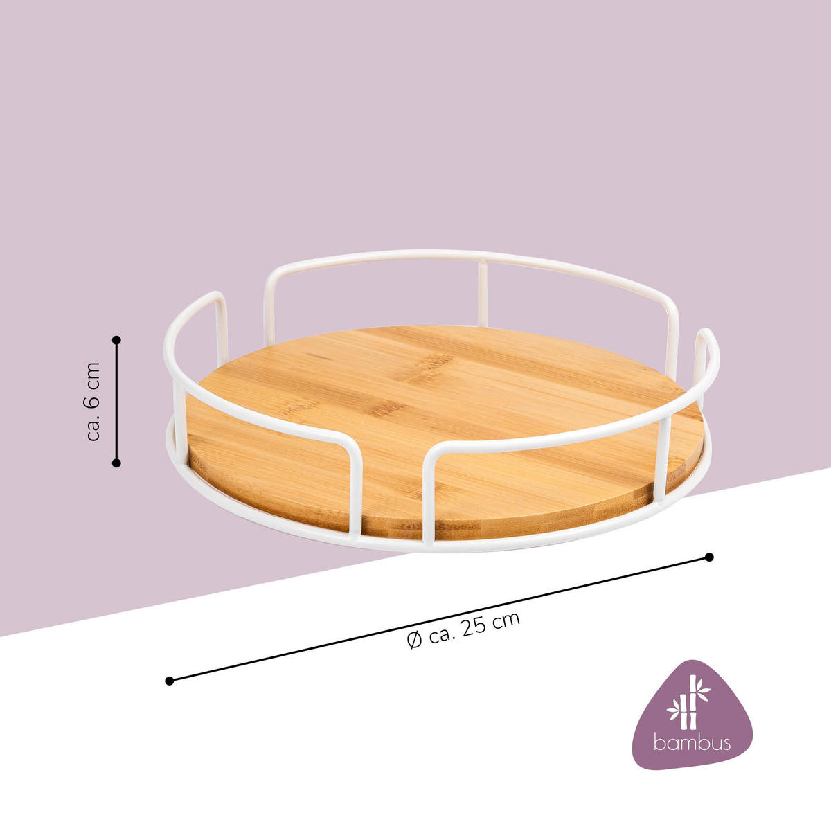 DREHTELLER Bambus/Metall weiß - Weiß, Metall (25/6/25cm) - eluno