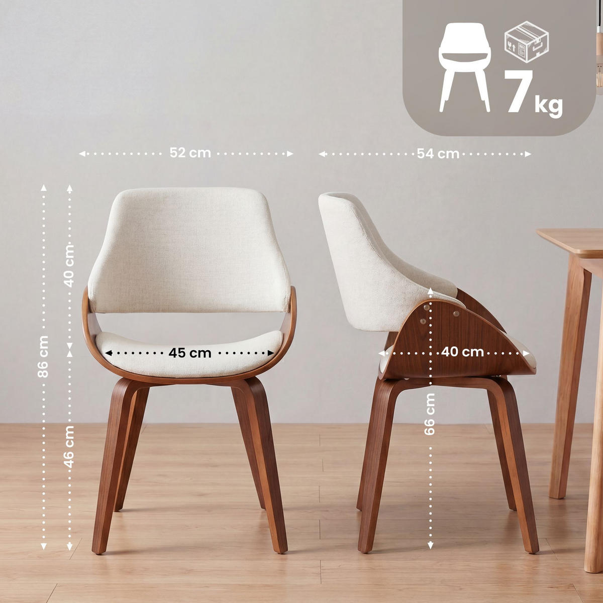 ESSZIMMERSTUHL Stoff Walnuss/Creme - Walnussfarben/Creme, Holz/Textil (52/86/54cm) - CLP