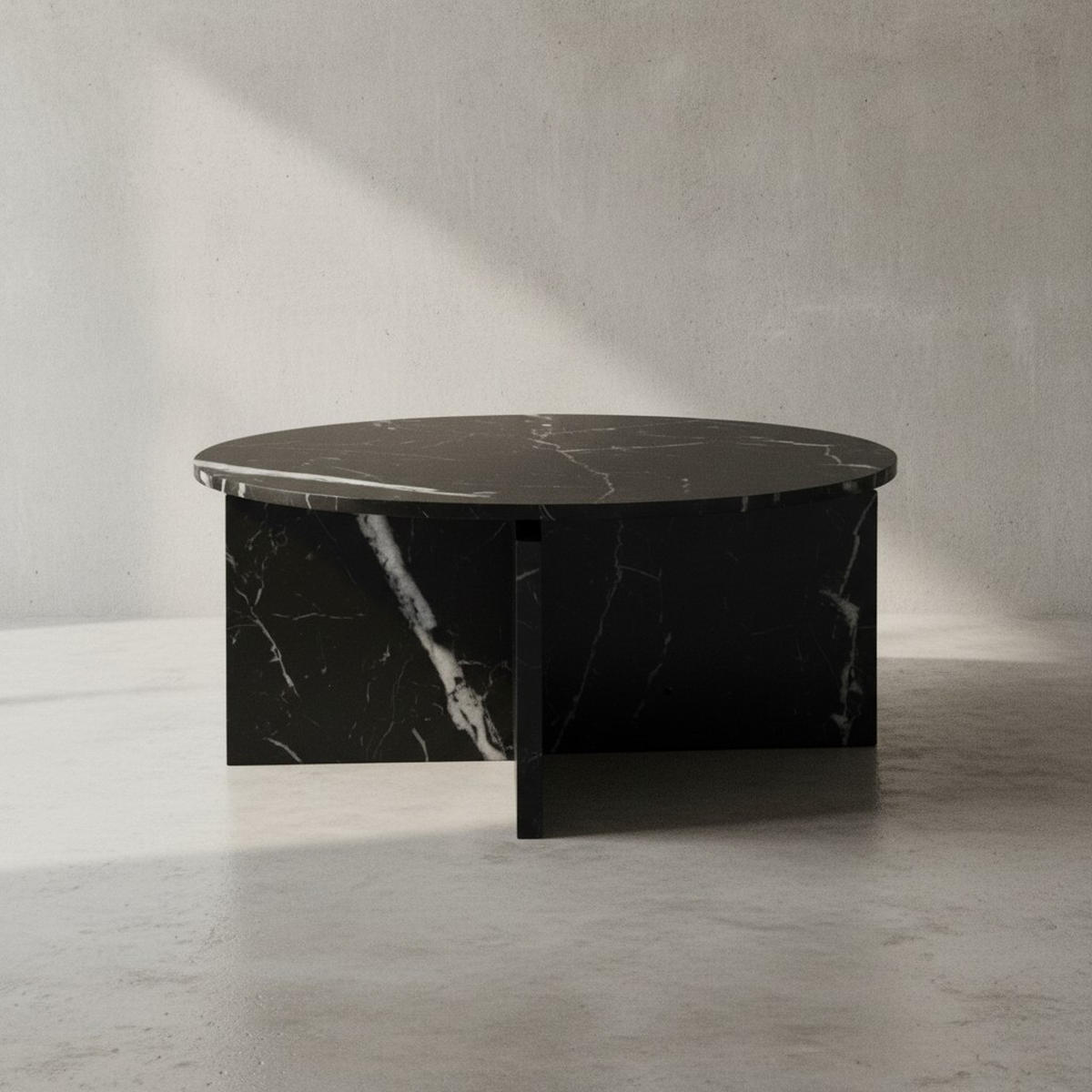 COUCHTISCH rund in Stein-Optik – modernes Design in Großformat, Schwarz 70x70x33 cm - Schwarz, Holzwerkstoff (70/70/33cm) - KADIMA DESIGN