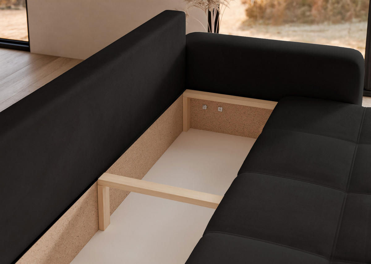 SCHLAFSOFA Velours mit Bettkasten und Schlaffunktion - Schwarz, Holzwerkstoff/Textil (246/79/93cm) - Idohome