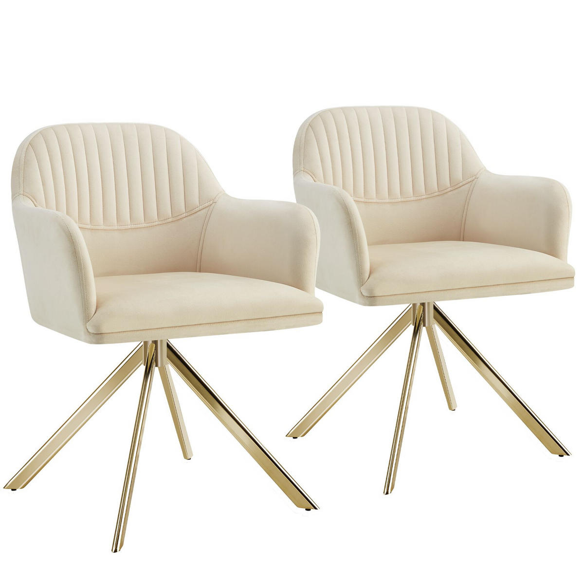 DREHSTUHL 2er Set Lona 56 x 59 x 81 cm créme/gold - Goldfarben/Creme, Textil (56/81/59cm) - tectake