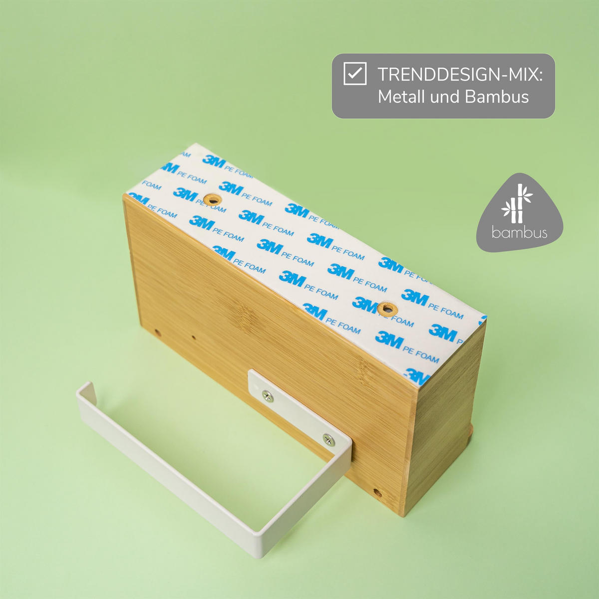 TOILETTENPAPIERHALTER 3in1 Bambus/Metall weiß - Weiß, Holz (18.5/13/10.5cm) - eluno