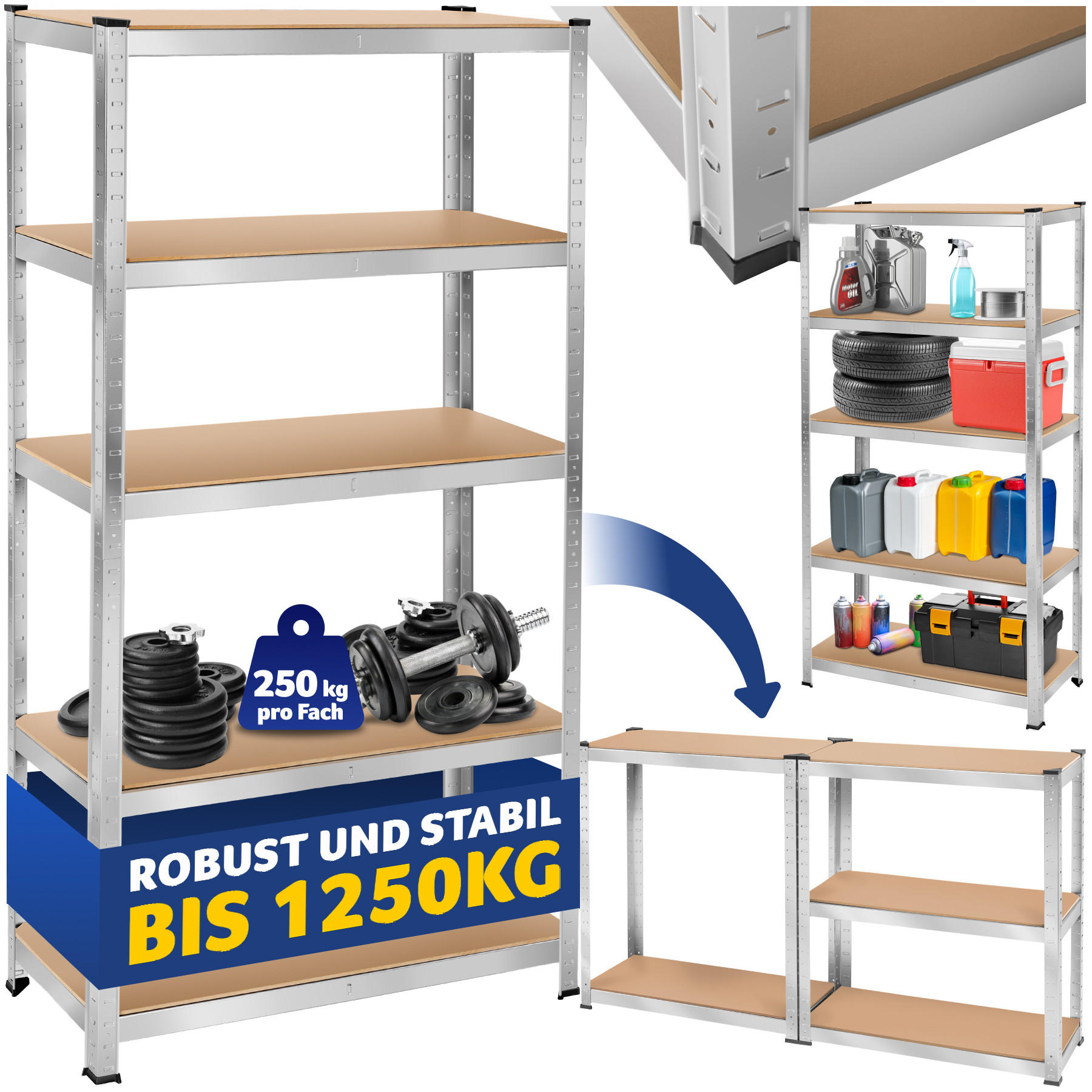 SCHWERLASTREGAL ,schnelle Montage,silber - Silberfarben, Metall (40/180/90cm) - tectake