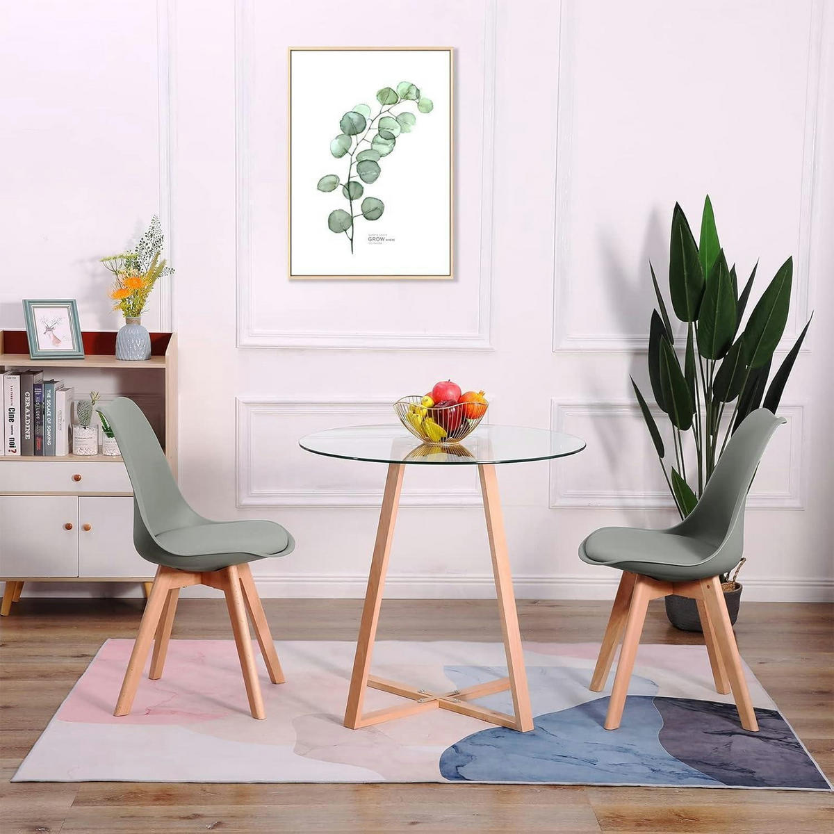 ESSZIMMERSTUHL 2er Set Kunstleder Grau Massivholzbeine - Grau, Kunststoff (47.5/82/41cm)