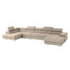 WOHNLANDSCHAFT VELORA L-S Creme Velours-Stoff mit Schlaffunktion - Creme, Holz (419/90/202cm) - MASSENO