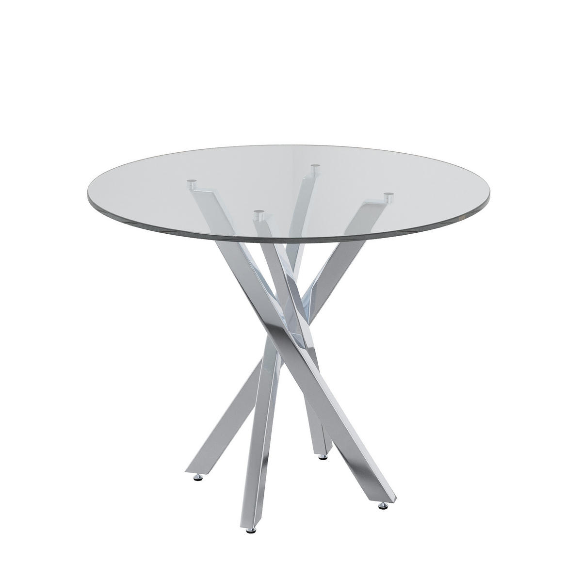 JÍDELNÍ stůl 80/80/75 cm s deskou z tvrzeného skla a křížovou kovovou podnoží, Stříbrná - stříbrná, sklo (80/80/75cm) - Redom