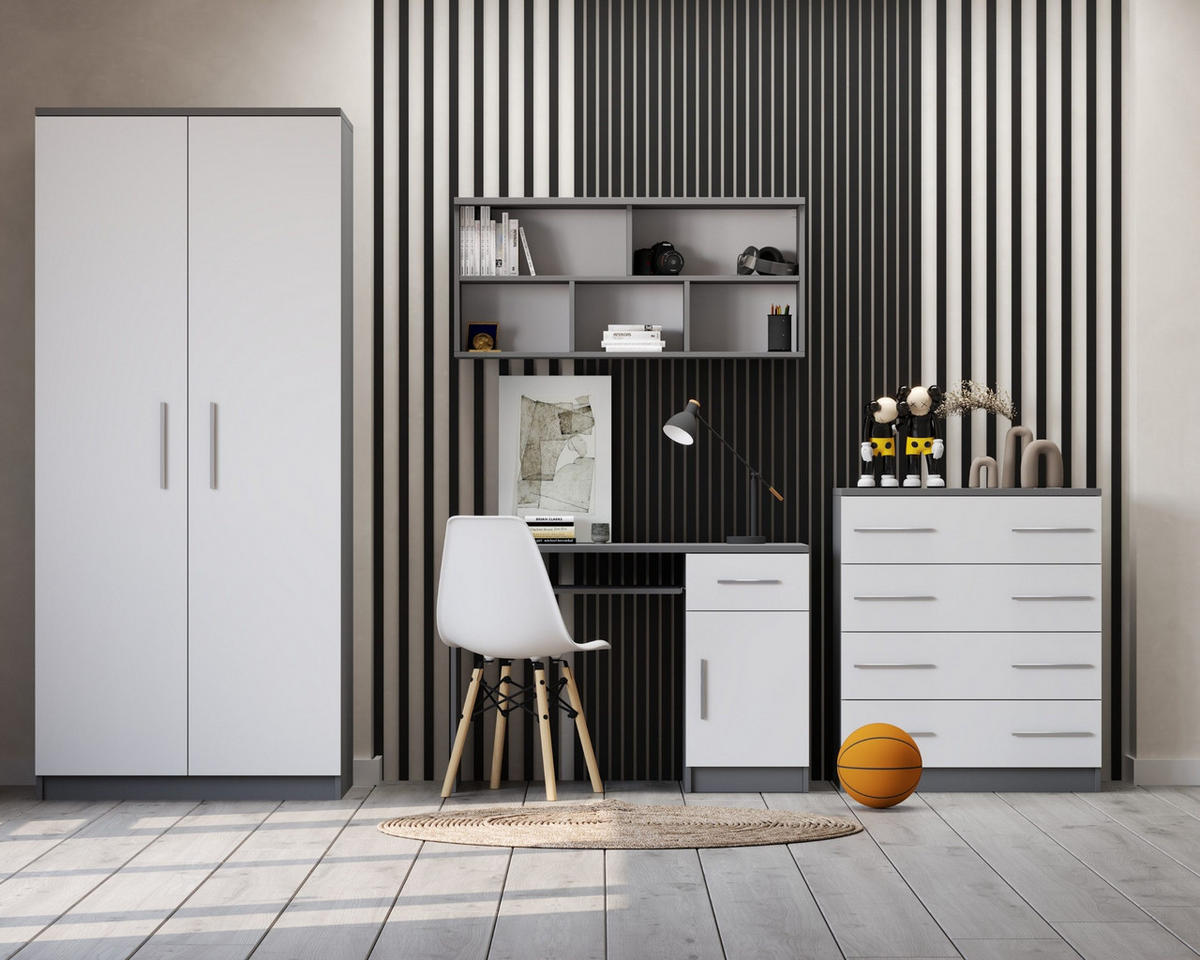 JUGENDZIMMER-SET OLMO 4-teilig Weiß/Grau - Weiß/Grau, Holzwerkstoff (270/192/50cm) - Deine Möbel 24