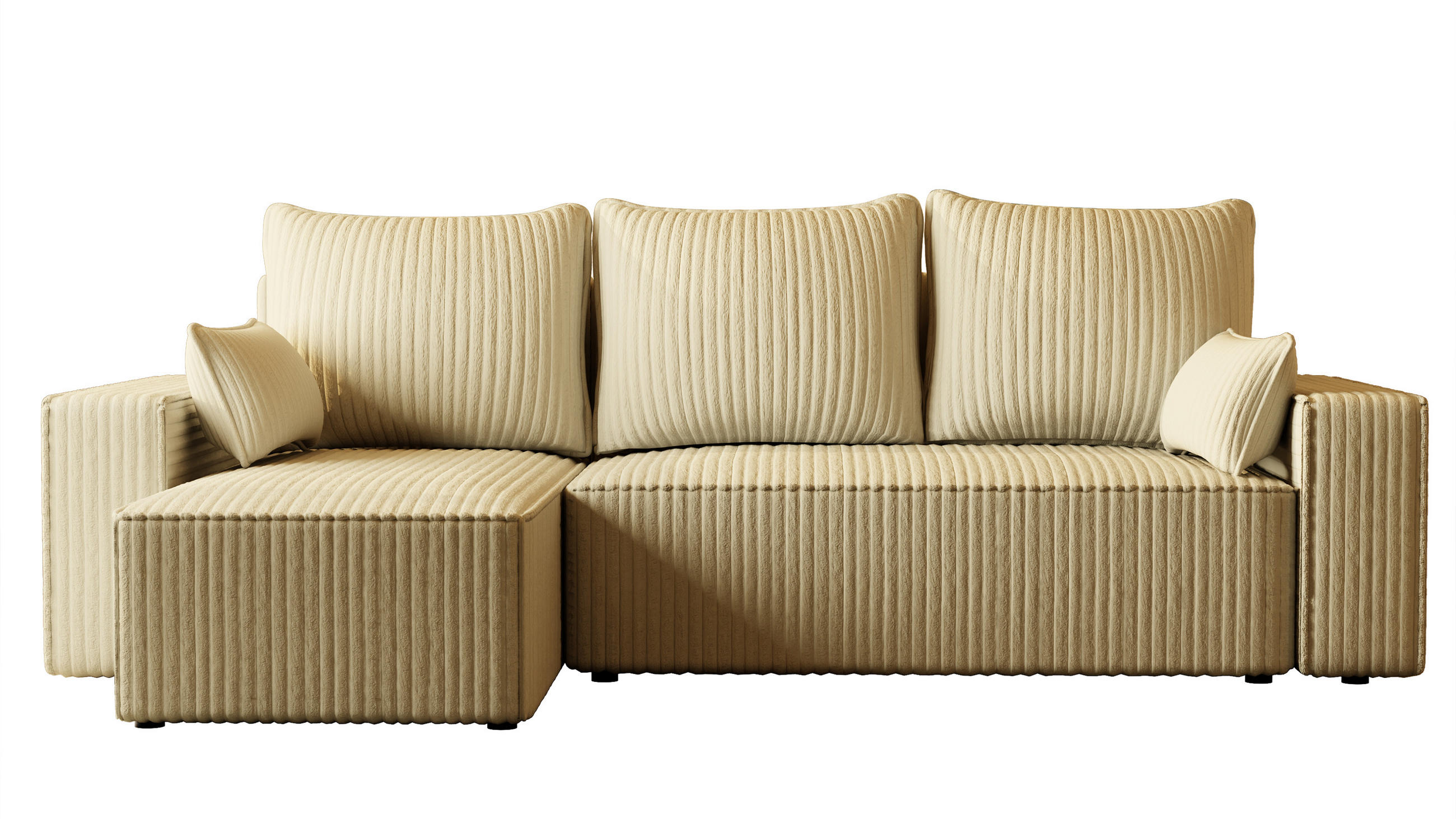 ECKSOFA Tobi mit Bettkasten und Schlaffunktion, L-Form/XL-Form, Cordstoff, Universal - Creme, Holzwerkstoff (246/145cm) - 4ALL HOME