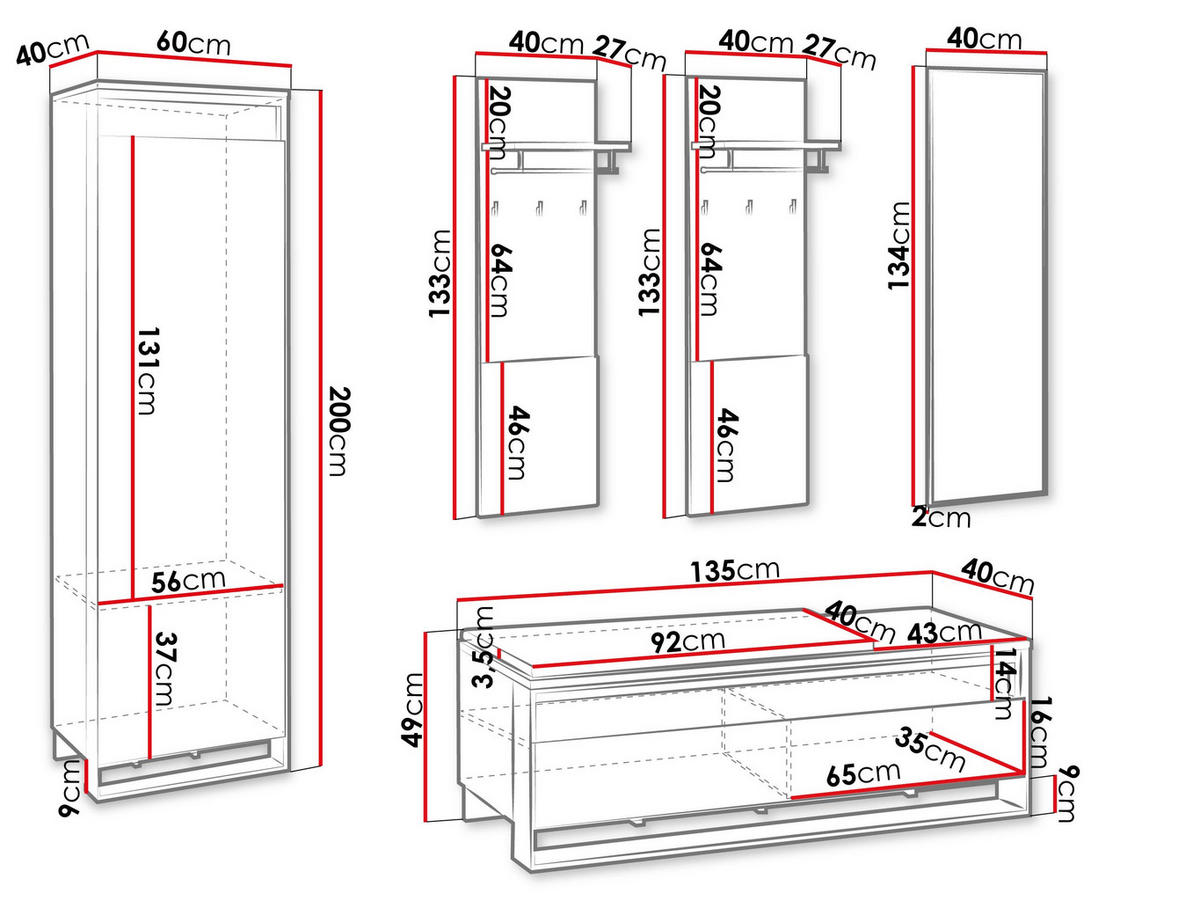 GARDEROBEN-SET Quant VIII - Eiche Artisan, Holzwerkstoff (60/200/40cm) - MIRJAN24