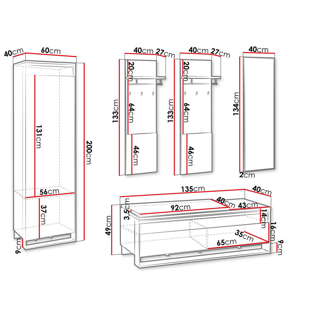 Thumbnail - Mirjan24 Garderoben-Set, Eiche Artisan, Holzwerkstoff, 60x200x40 cm, Garderobe, Garderoben-Sets & Serien, Garderoben-Set...