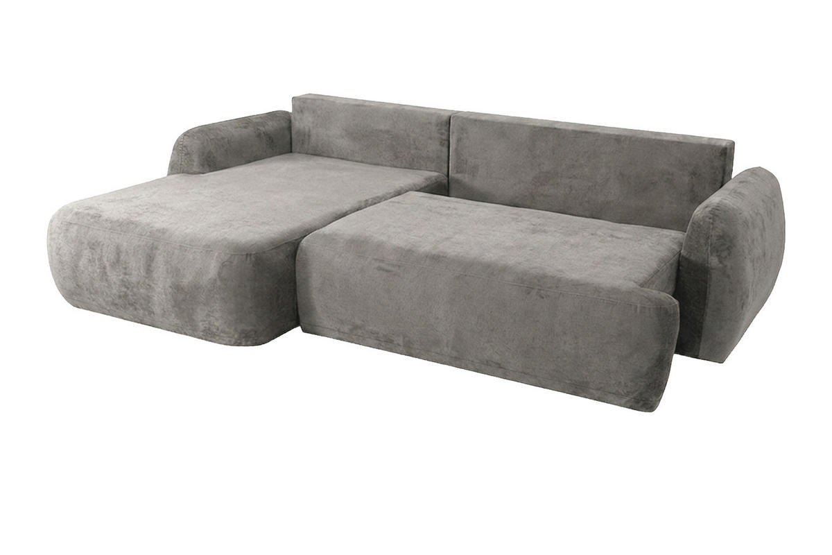 ECKSOFA Mit Schlaffunktion Und Bettkasten, Chenille-Stoff Perfecto, Grau, Links, HELA II - Grau, Holz (280/184cm) - Kaiser Möbel