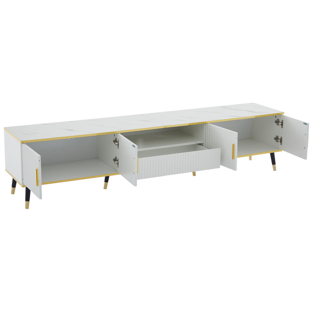 TV-SCHRANK in Weiß mit Marmoroptik, 2 Türen und Schublade 200/40/46 cm - Weiß, Holzwerkstoff (200/46/40cm) - Redom