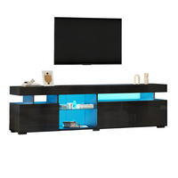 LOWBOARD in Schwarz Hochglanz-TV-Schrank mit verstellbaren Einlegeböden für Fernseher bis ca. 80 Zoll, B180/T35/H45 cm - Schwarz, Glas/Holzwerkstoff (180/45/35cm) - STILVORA