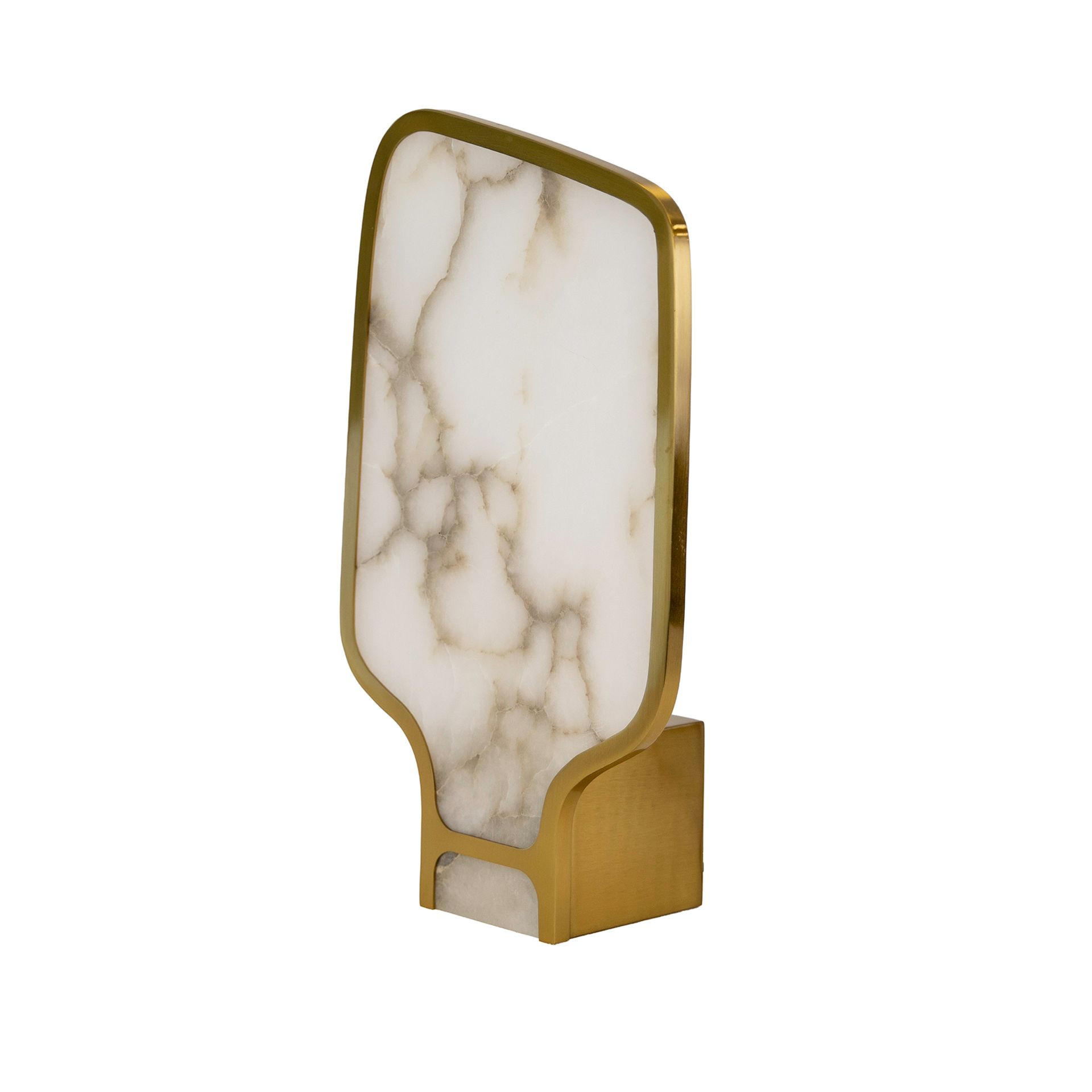 TISCHLEUCHTE aus Naturstein Alabaster und poliertem goldfarbenem Stahl 16004 cm - Weiß, Stein (10/25/43cm) - The Lumine